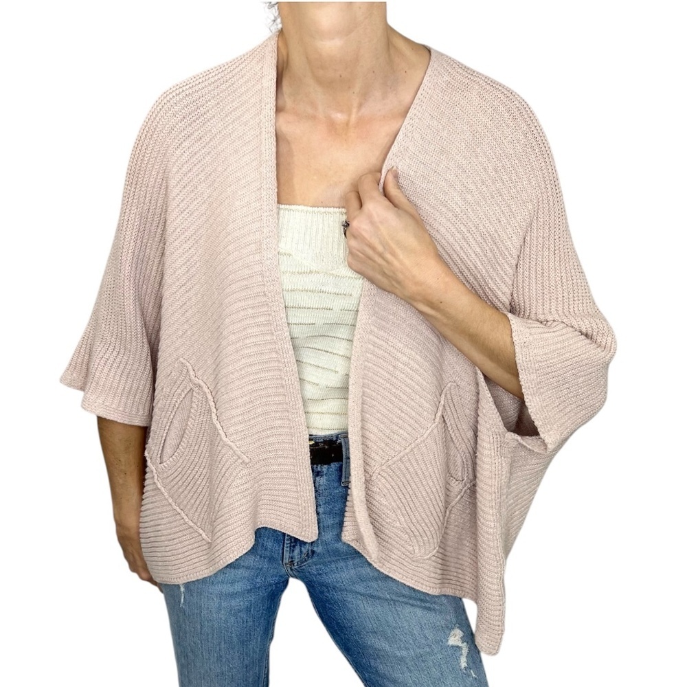 Cocogio Italy pastel pink cotton blend boxy cardigan sweater wrap shawl OS